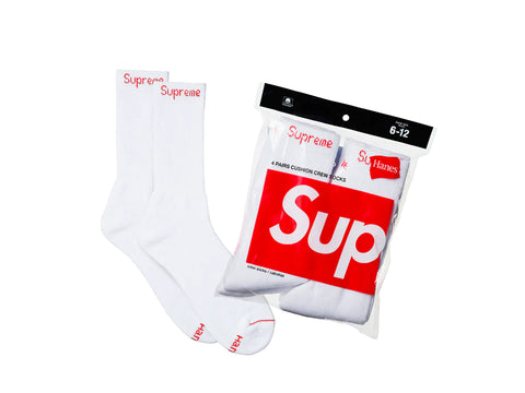 Supreme Hanes Crew Socks (4 Pack) White